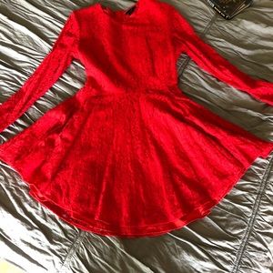 Asymmetrical red lace dress